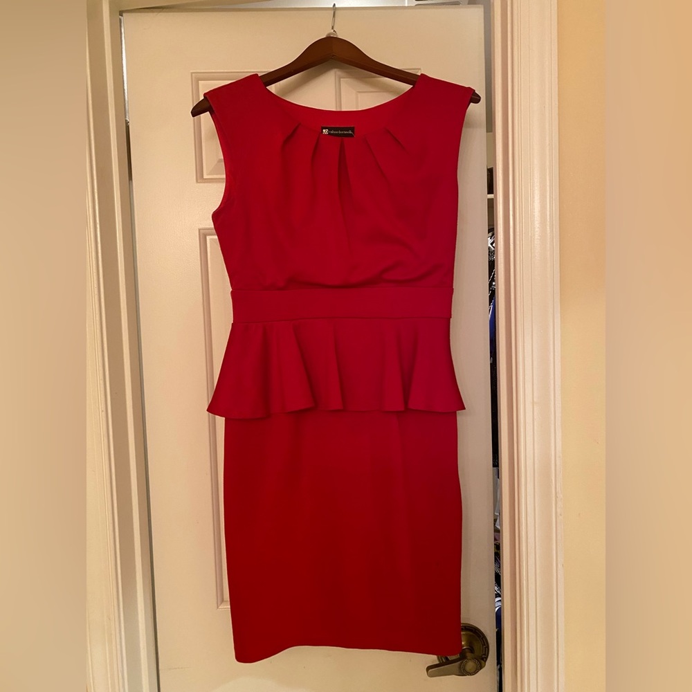 Red peplum above knee dress